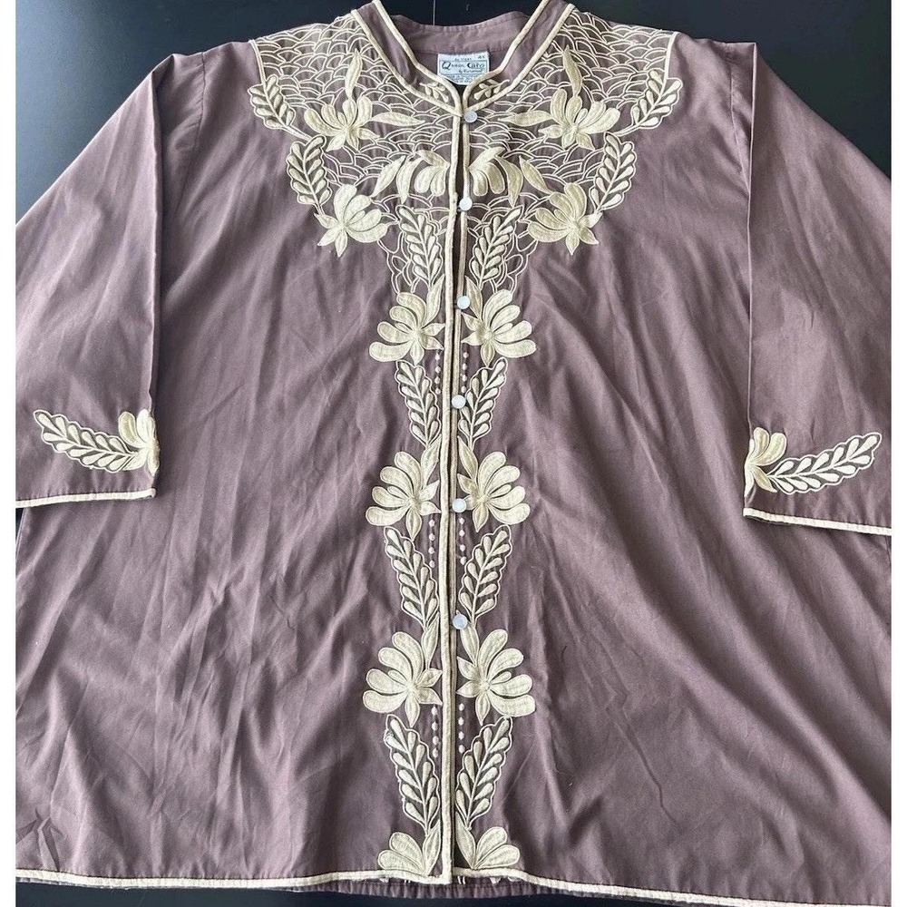 Vrg Embroidered Applique Jacket 4XL Queen Caro Brown Top Shimmer Thread Asian
